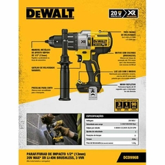 PARAFUSADEIRA/FURADEIRA COM IMPACTO 1/2 20/60V MAX XR 3VVR DCD996B-B3 DEWALT - Lojas Northwest