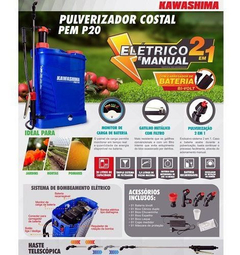 Pulverizador Costal Manual Com Bateria Kawashima PEM-P20 20 Litros