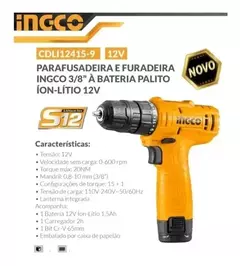 Parafusadeira E Furadeira Ingco Á Bateria 12v - Cdli12415-9 na internet