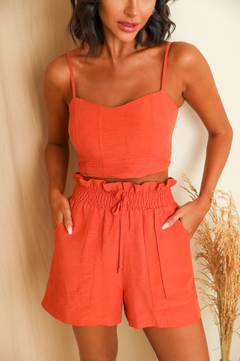 Conjunto Cropped e Shorts Terracota na internet