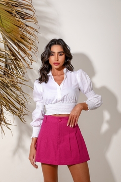 Camisa Cropped Lastex Off White - Lory Store