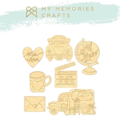 Kit com 3 Unidades - Elementos em Madeira Adesivada - My Memories Crafts - Coleção My Love - MMCMLV-10
