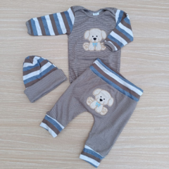 Conjunto para Bebê Body Longo Calça Saruel e Touca Menino - Biely Baby | Loja de Bebê Online | Enxoval de Bebe