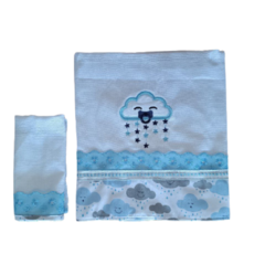 Kit Banho Bebê 03 peças- Toalha Fralda, Toalha Felpuda e Lenço de Boca - Nuvem Azul - Biely Baby | Loja de Bebê Online | Enxoval de Bebe