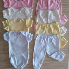 Kit Conjunto Body Bebê e Mijão 8 Pçs Suedine 100% Algodão