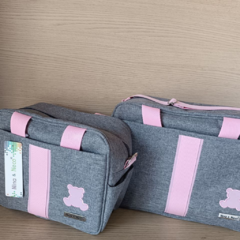 Jogo de Bolsa Maternidade Nina e Neco Linho Detalhe Rosa