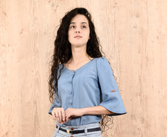 Blusa jeans manga flare - comprar online