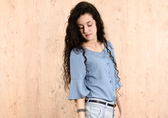 Blusa jeans manga flare - M.VERO - Jeans comportado, autêntico e belo.