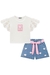 Conjunto de Blusa Boxy em Malha Elastic e Shorts em Jeans Liz Kukiê 69295 - Lari Baby & Kids