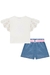 Conjunto de Blusa Boxy em Malha Elastic e Shorts em Jeans Liz Kukiê 69295 - loja online