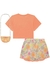 Conjunto de Blusa Boxy Over em Meia Malha e Shorts Saia e Bolsa em Moletom Linho Kukiê 69710 - loja online