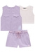 TRIO DE COLETE E SHORTS EM SARJA E TOP EM SOFT LILAS KUKIE76126 - Lari Baby & Kids