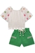 CONJ. BLUSA BOXY E SHORTS EM BLEND DE LINHO VERDE KUKIKE 76997 - Lari Baby & Kids