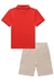 CONJ. CAMISA POLO E BERMUDA ECO COM ELASTANO VERMELHO LUC.BOO 77404 - Lari Baby & Kids