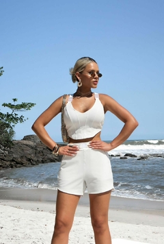 9561a Conjunto de cropped e shorts com fecho - Tropical Fashion