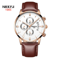 Relógio Masculino Nibosi 2309 Original Pulseira de Couro A Prova D'água Funcional