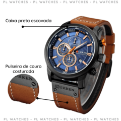 Relógio Masculino Curren 8291 Original Pulseira de Couro A Prova D'água 100% Funcional - PL Watches - Use seu estilo!