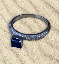 Anillo Plata Solitario Azul c/Micropave