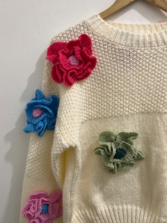 Flowerpower sweater ivory - Mar de Luz