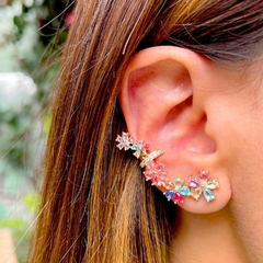 14183-BR EARCUFF 5 FLORES COLORIDAS COM PIERCING