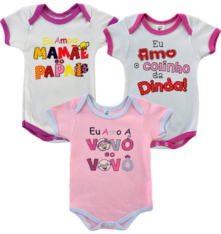 Kit Body Suedine Infantil Feminino Curto Bebê Menina C/ 3