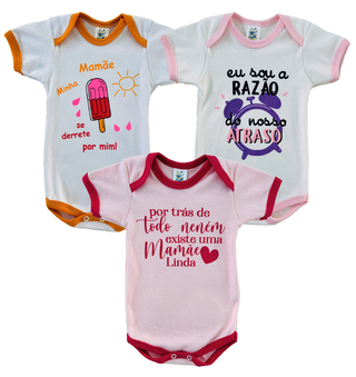 Kit Body Suedine Infantil Feminino Curto Bebê Menina C/ 3