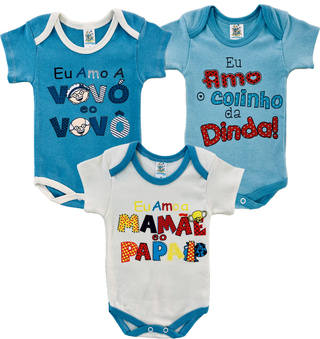 Kit Body Suedine Infantil Masculino Curto Bebê Menina C/ 3