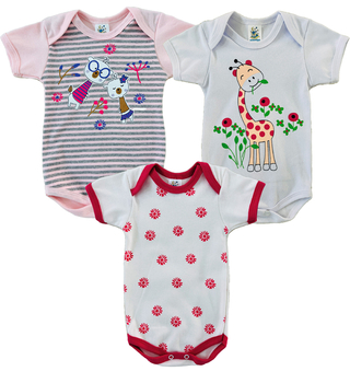 Kit Body Suedine Infantil Feminino Curto Bebê Menina C/ 3