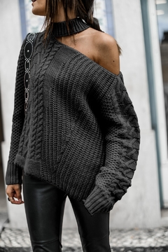 Suéter Gola alta sexy um ombro, manga longa outono inverno - loja online
