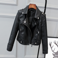 Jaqueta de couro feminino slim, jaqueta curta de couro sintético para motociclista - comprar online
