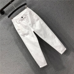 Calça Jeans Casual de Algodão com Cintura Elástica - Fiuzausa