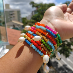 Pulseira Cristais e Pingente Pérola - comprar online