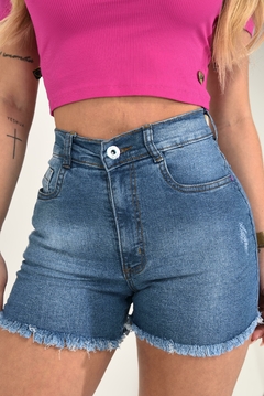 Grade 5 Peças - Shorts Jeans, claro, detalhes de puído, com elastano, cintura alta - loja online