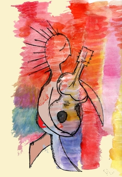 El baile de la guitarra / Acuarela + microfibra / 197 x 130 cm.