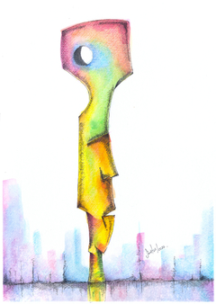 Peso mental - Pieza de 25x35 cm, sobre papel, con ecoline y lápices de color 2020