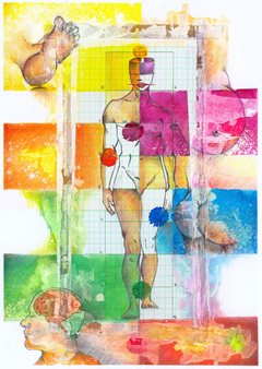 Proporxión- Pieza de 25x35 cm, sobre papel, collage con ecoline y lápices de color - 2019