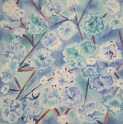 Abril en Azul y con flores. Oleo sobre tela 30 x 30 cm. Jimena Odetti. 130 USD