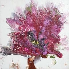 Amanecer en color rosa / TECNICA: Pintura fluida en acrílico, sobre lienzo ESTILO: Abstracto Moderno, set de 4 canvas MEDIDAS: 20 x 20 cm