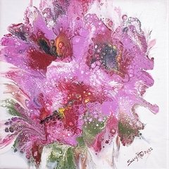 Amanecer en color rosa / TECNICA: Pintura fluida en acrílico, sobre lienzo ESTILO: Abstracto Moderno, set de 4 canvas MEDIDAS: 20 x 20 cm - Aura Arte