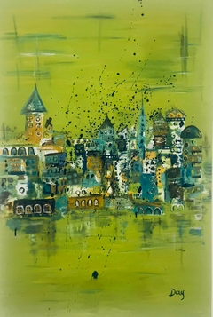 Ciudad espectral / Óleo y acrílico / 90 x 60 cms. / 2024