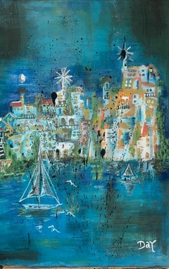 Ciudad sumergida / Óleo y acrílico / 90 x 60 cms. / 2024