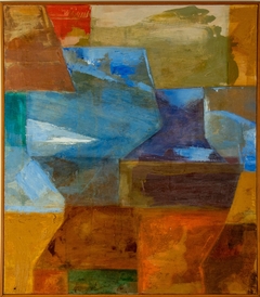 Composición ocre-azul 16/ Óleo/tela/ 80 x 70 cm/ 2016/ 1,000 USD