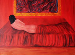 Desnuda mirándose en una pintura / óleo sobre lienzo / 70 x 80 cm
