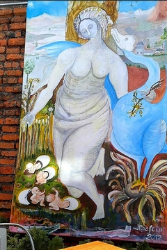 Leda Spiridon y el cisne (Zeus) Galería Uffizi Florencia (Serie «Pasado hoy») / Técnica mixta y acrílico sobre tela, 236 x 145 cm