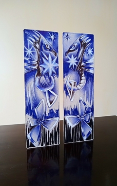 “JINETES DEL AZUL PROFUNDO I” / “DEEP BLUE RIDERS I” Díptico,23X14 cms. $ 170