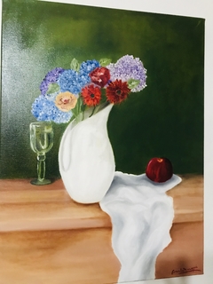 BODEGÓN HORTENSIAS 60X45 / OLEO SOBRE TELA