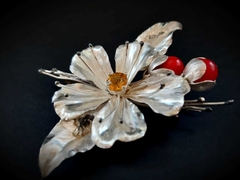 Broche Flor de manzano. Plata 925, 10×8×1,5 cm 25,5g Citrina y corales (pintadas) en internet