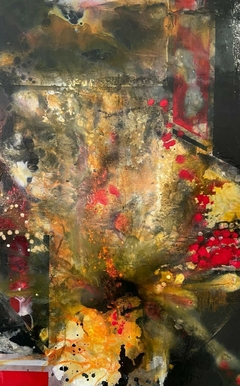 Abstracto con varias formas y textura Colores, dorado a la hoja, resina / 1.15 x 0.80 cm