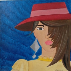 Mujer con sombrero español / Óleo sobre lienzo / 20 x 20 cm