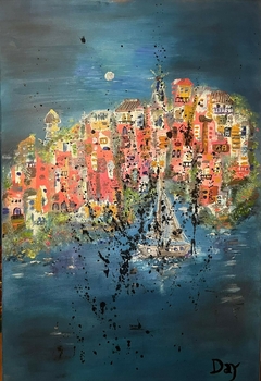 Noche en el puerto encantado / Óleo y acrílico / 90 x 60 cms. / 2024